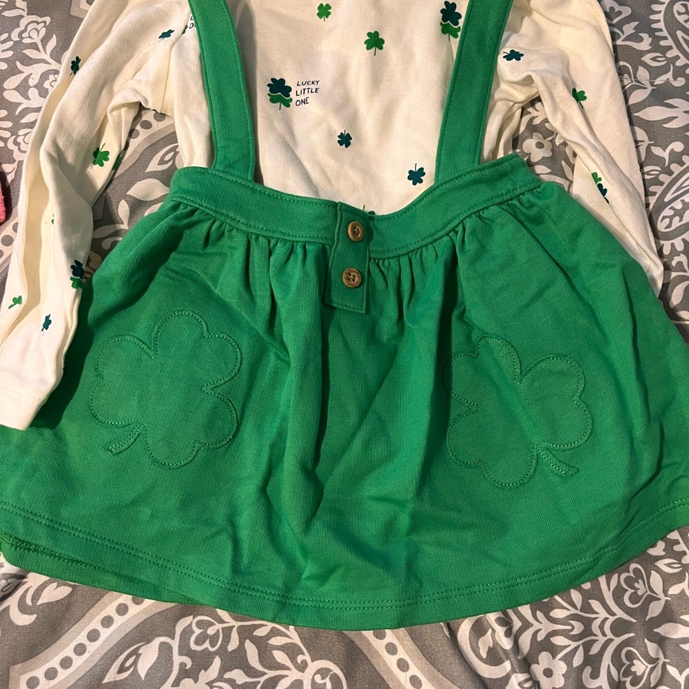 Carter's Green Suspender Skirt with cream  Shamrock Top